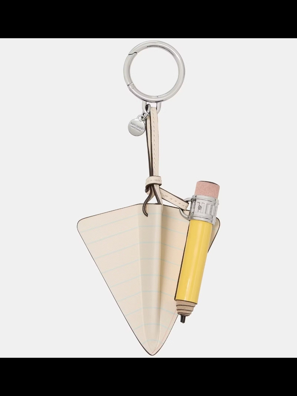 Kate Spade Pencil And Paper Charm Keychain in Cream and Yellow